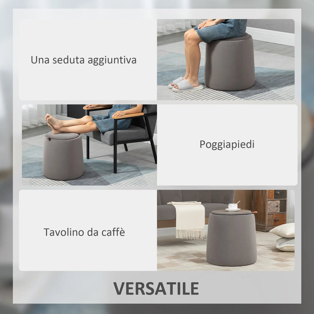 2 in 1 Velvet Storage Ottoman Convertible to Coffee Table, Ø44x47.5cm, Grey