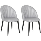 Set of 2 PU Leather Dining Chairs with Metal Legs and Shell Backrest, Light Gray