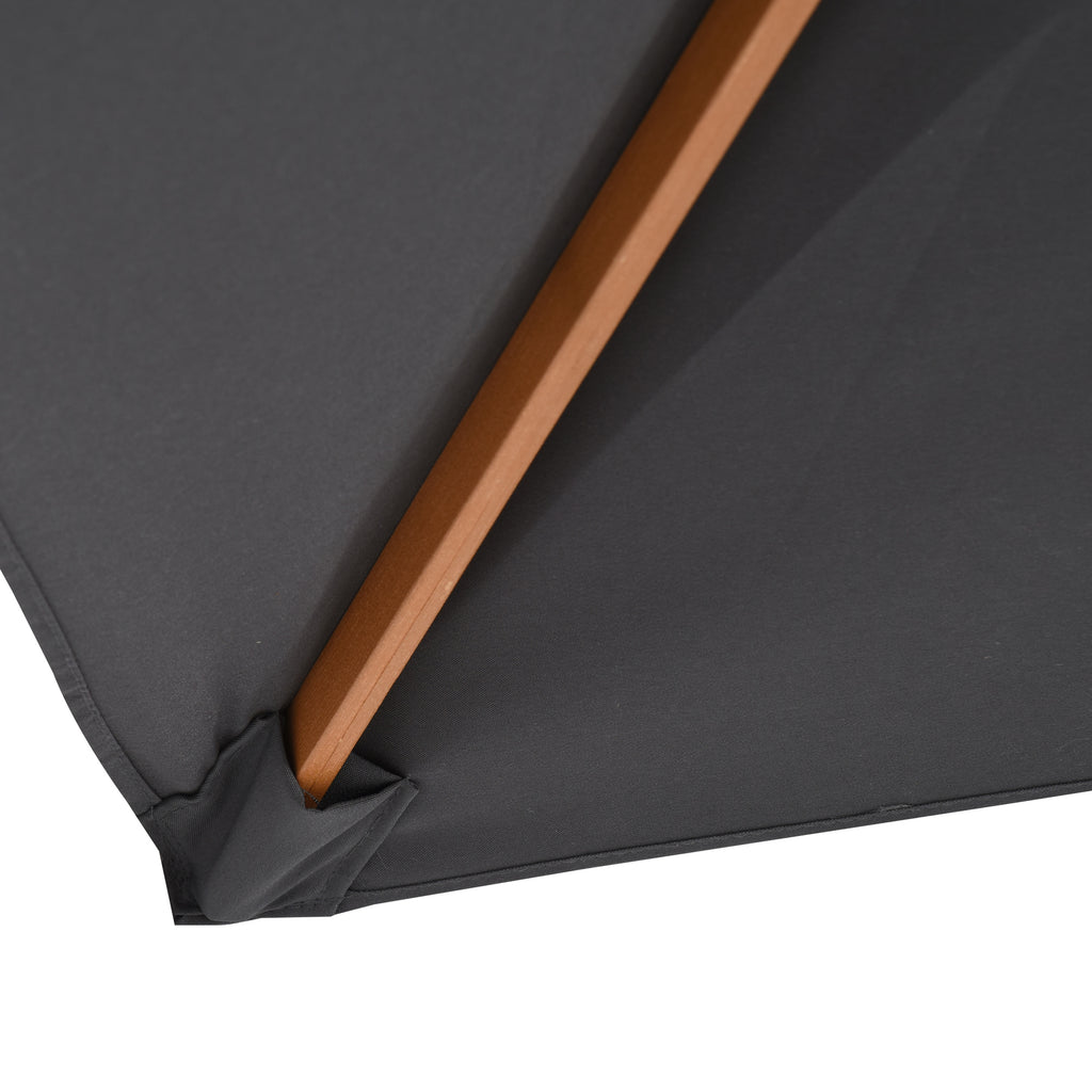 2x3m Wooden and Bamboo Garden Umbrella with 8 Ribs and Polyester Cover, Dark Grey