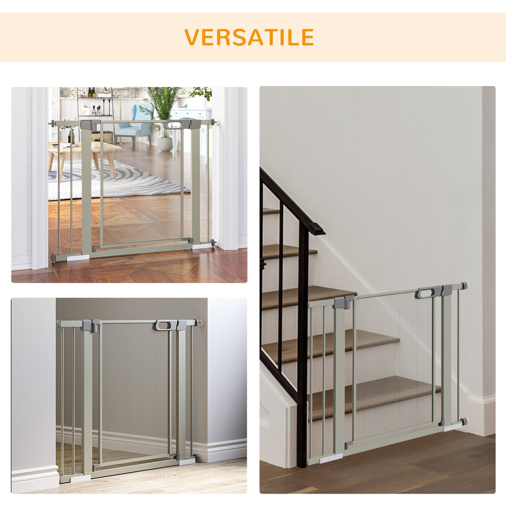 Push-Dog Gate with Automatic Closure, 75-103x76 cm, Grey