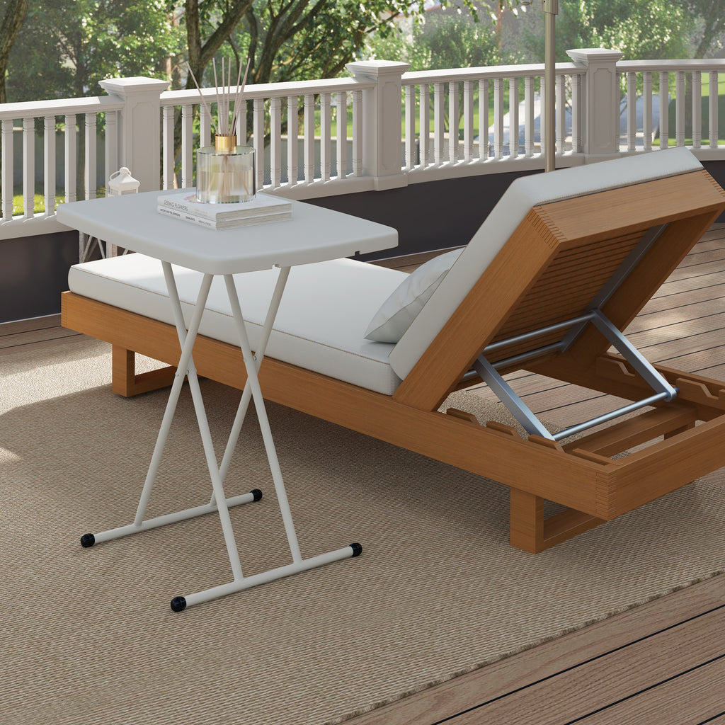 Folding Garden Coffee Table with Adjustable Height, Metal and HDPE, White