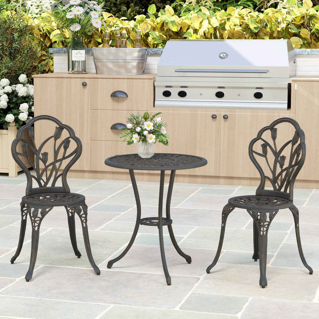 Outsunny 3-Piece Outdoor Set with 2 Garden Chairs and Round Table with Umbrella Hole, Bronze