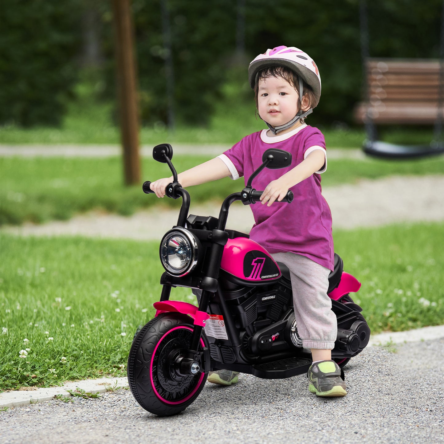 Electric Motorcycle for Children 18-36 Months with Wheels and Headlight, 76x42x57 cm, Pink and Black - Borgè