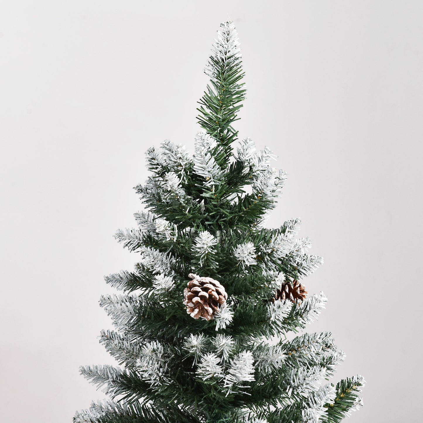 CHRISTMAS TREE - 150cm Snowy Christmas Tree with 464 Branches and 28 Pine Cones in Plastic and Metal, Green and White