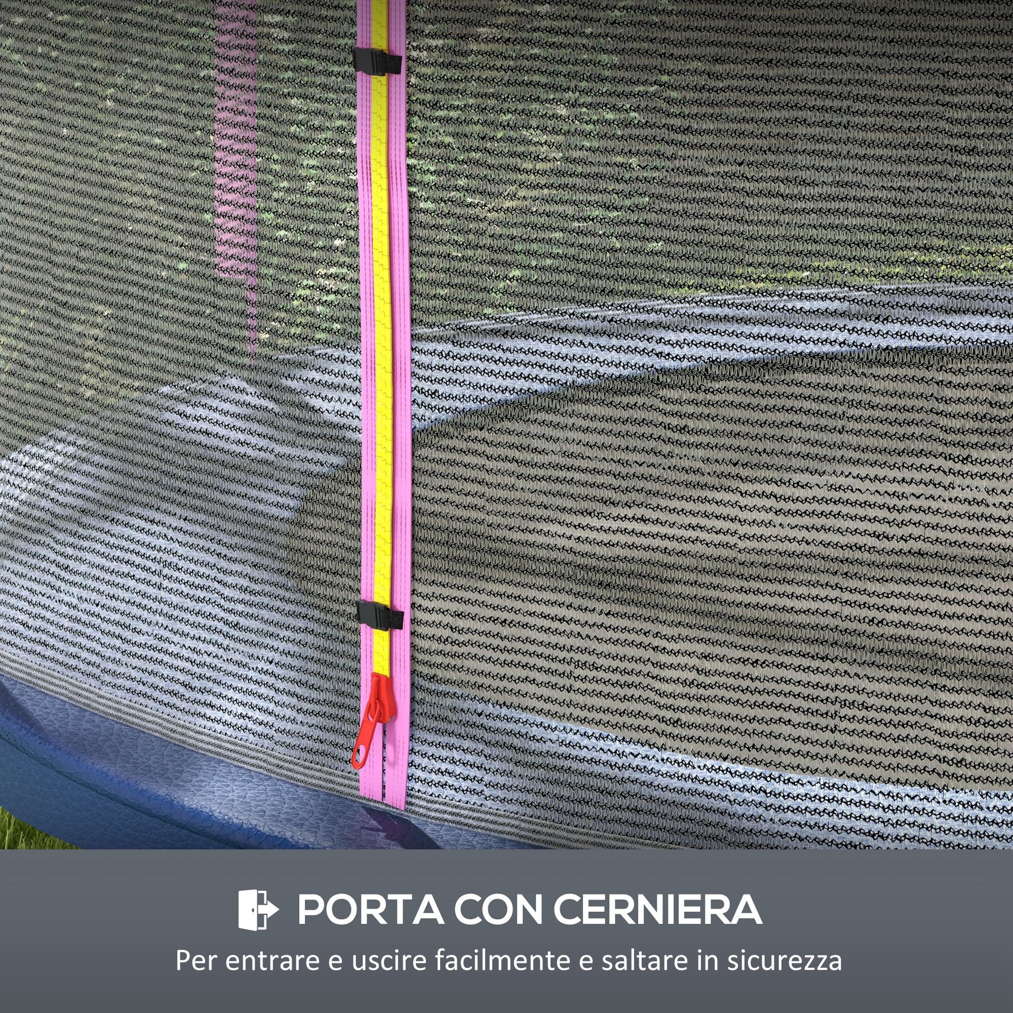 6-Pole Trampoline Safety Net with Zippered Entrance, PE, Ø244x180 cm, Black and Pink