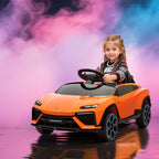 Electric Ride-On Car for Kids with Horn and Remote Control, MP3 Player, USB/AUX, LED Lights, Lamborghini License, Orange