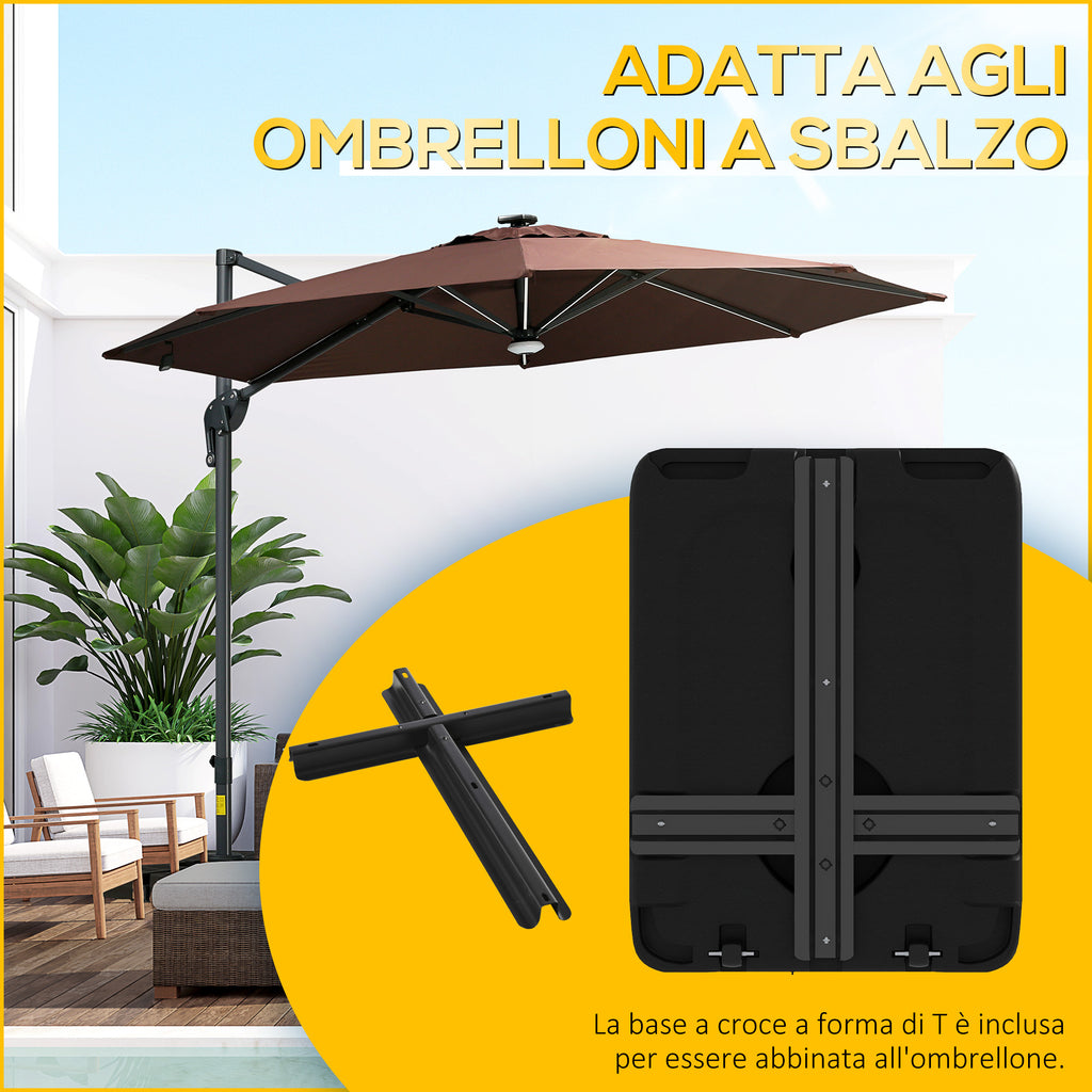 Garden Umbrella Base Fillable with Water and Sand 70-90 kg, Wheels and Handle in HDPE, 80x60 cm, Black