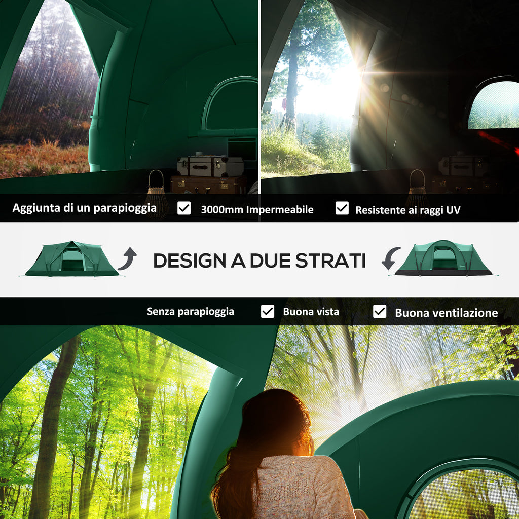 4-Person Water-Repellent Camping Tent with UV Protection, Fiberglass Poles, 4.55x2.3x1.8 m, Green