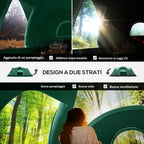 4-Person Water-Repellent Camping Tent with UV Protection, Fiberglass Poles, 4.55x2.3x1.8 m, Green