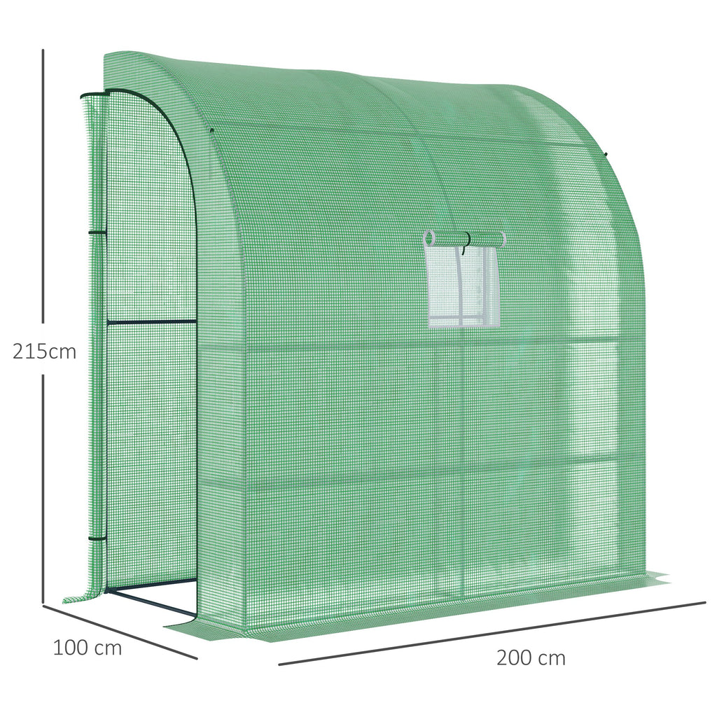 Outsunny Wall-Mounted Greenhouse with 2 Shelves for Plants and Flowers in Steel and PE, 200x100x215 cm, Green