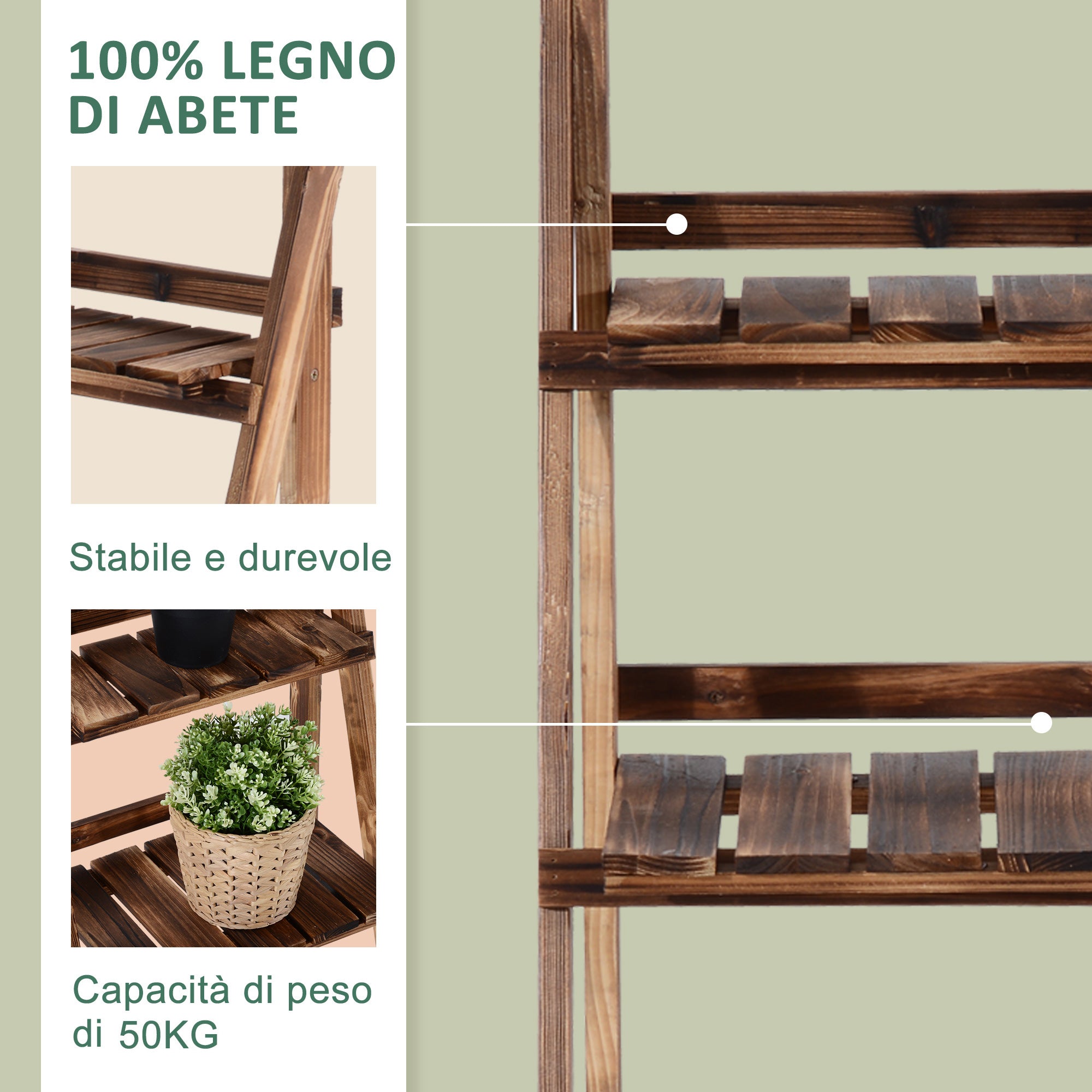 Folding Plant Stand in Fir Wood with 3 Tiers Outdoor Shelf for Plants Flower Racks 80x37x93cm