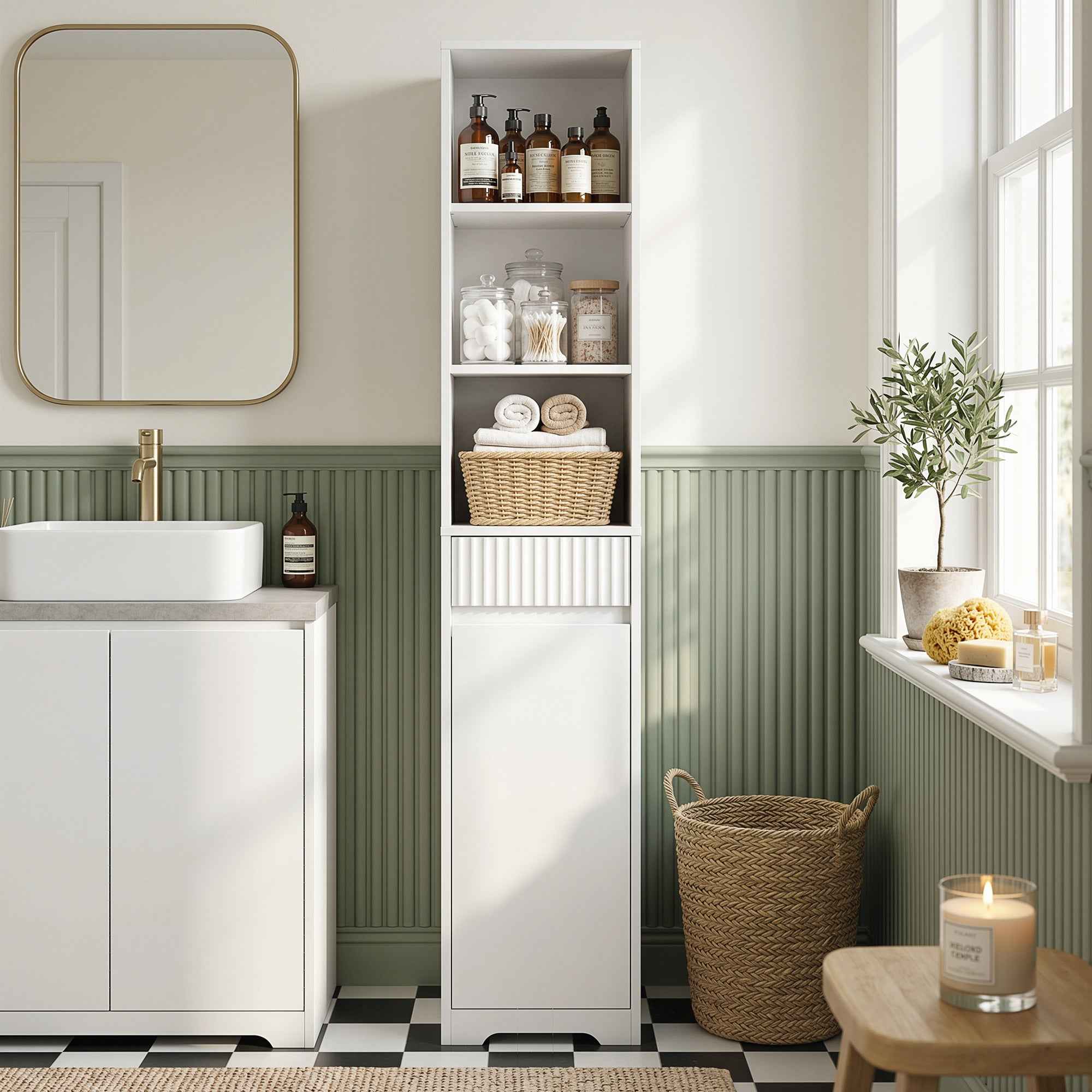 HOMCOM Tall Bathroom Cabinet, Freestanding Unit with Adjustable Shelf