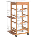 HOMCOM Kitchen Trolley with 1 Drawer, 4 Metal Baskets and 2 Wooden Spice Racks 47 x 37 x 83 cm Brown