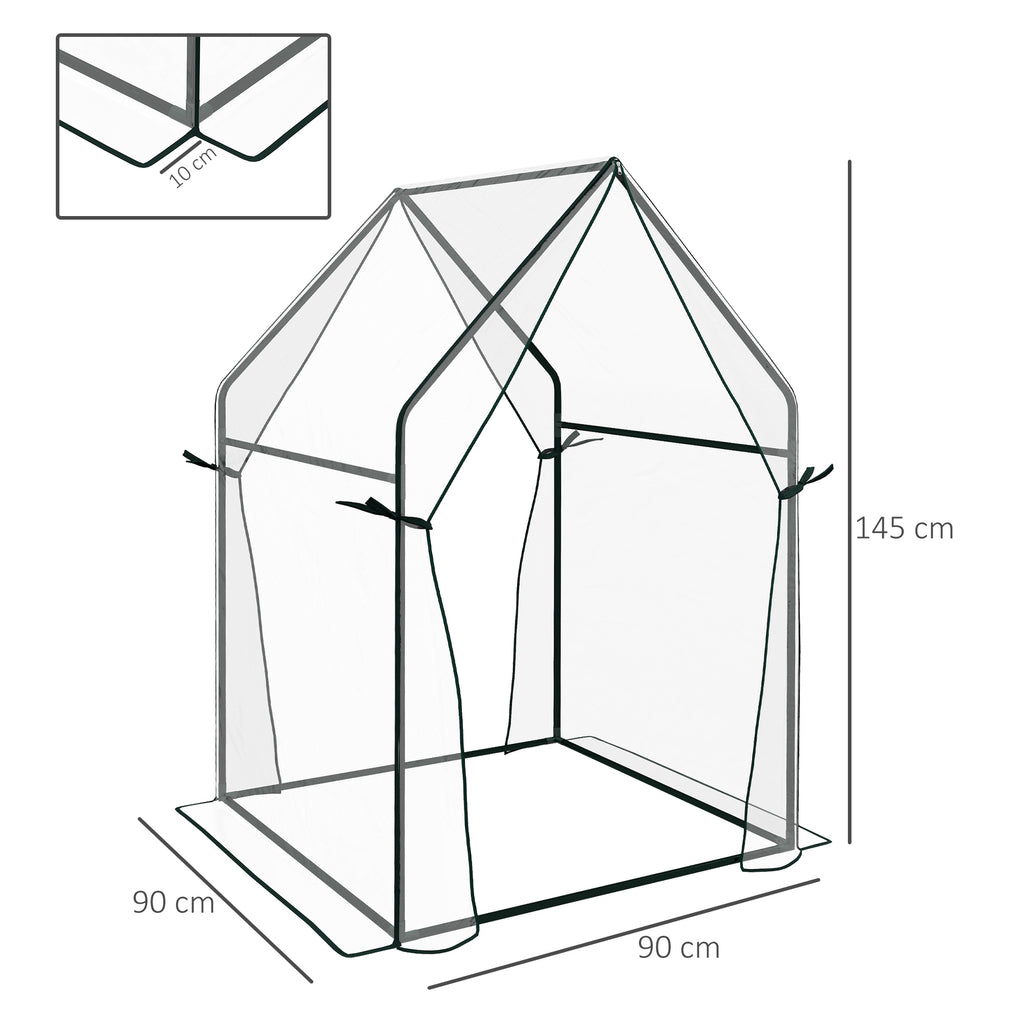 Outsunny Mini Garden Greenhouse with 2 Roll-Up Doors and PE Cover 90x90x145cm, Transparent - Borgè