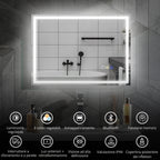 Anti-Fog Bathroom Mirror with Adjustable LED Light, Bluetooth Speaker, Touch Buttons, 50x70 cm