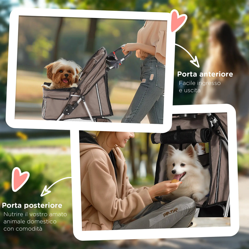Folding Dog Stroller for Small Dogs, Dog Pushchair with Braked Wheels, Cup Holder, Storage Basket and Removable and Washable Padding, for Pets up to 10 kg, Coffee - Borge' Group Limited