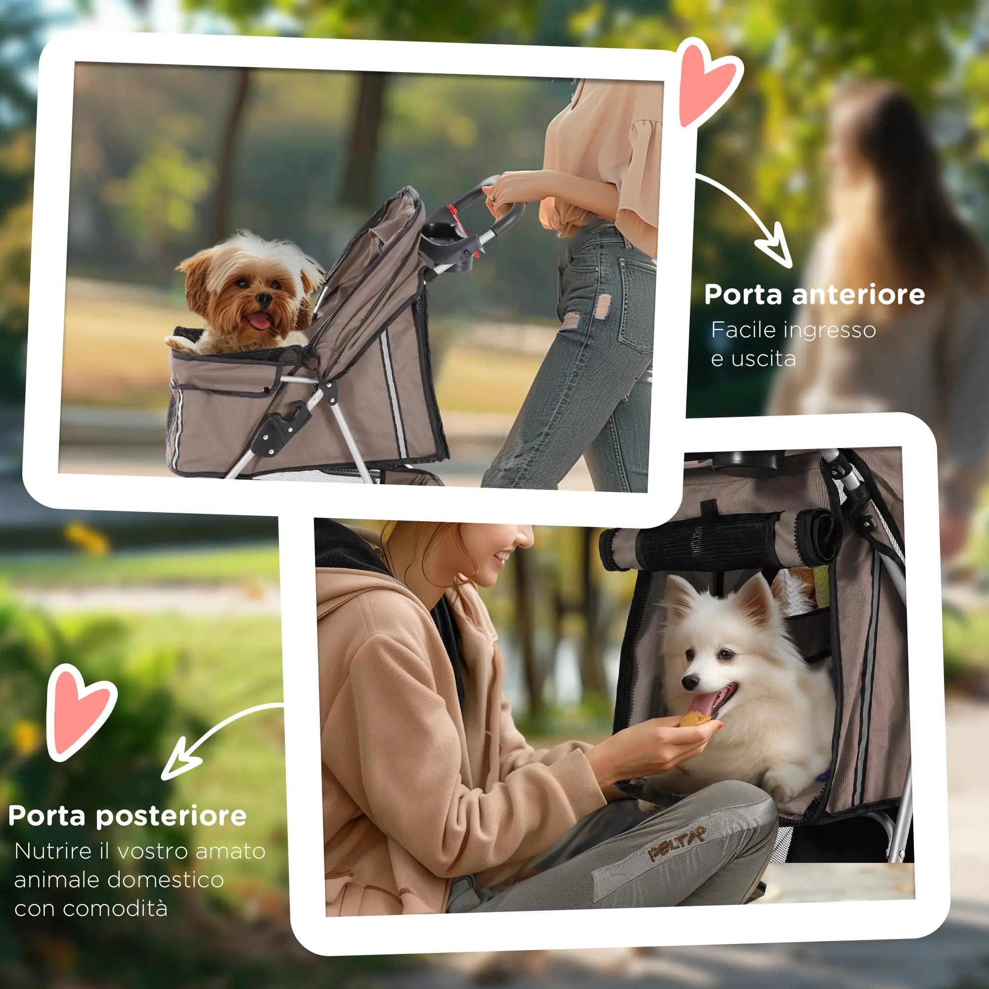 Folding Dog Stroller for Small Dogs, Dog Pushchair with Braked Wheels, Cup Holder, Storage Basket and Removable and Washable Padding, for Pets up to 10 kg, Coffee - Borge' Group Limited