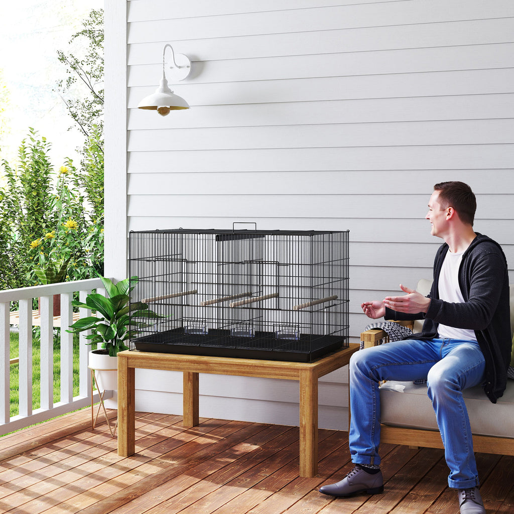 Bird Cage with Divider and Lower Storage Shelf, in Steel and PP, 94x57x57 cm, Black