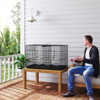 Bird Cage with Divider and Lower Storage Shelf, in Steel and PP, 94x57x57 cm, Black