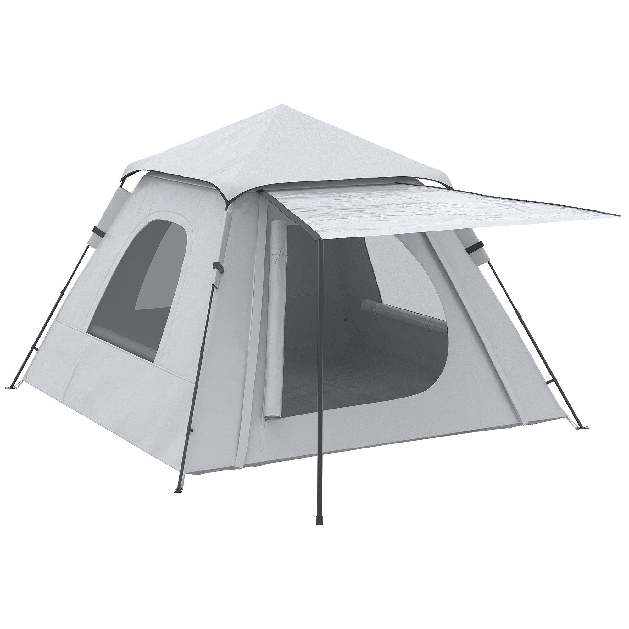 2-3 Person Camping Tent with Veranda, 210x210x150cm, Grey and White