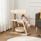 Cat Tree with Cat Bed, Kennel and Mat, Made of Wood, Plush and Sisal, 60x30x76 cm, Light Brown