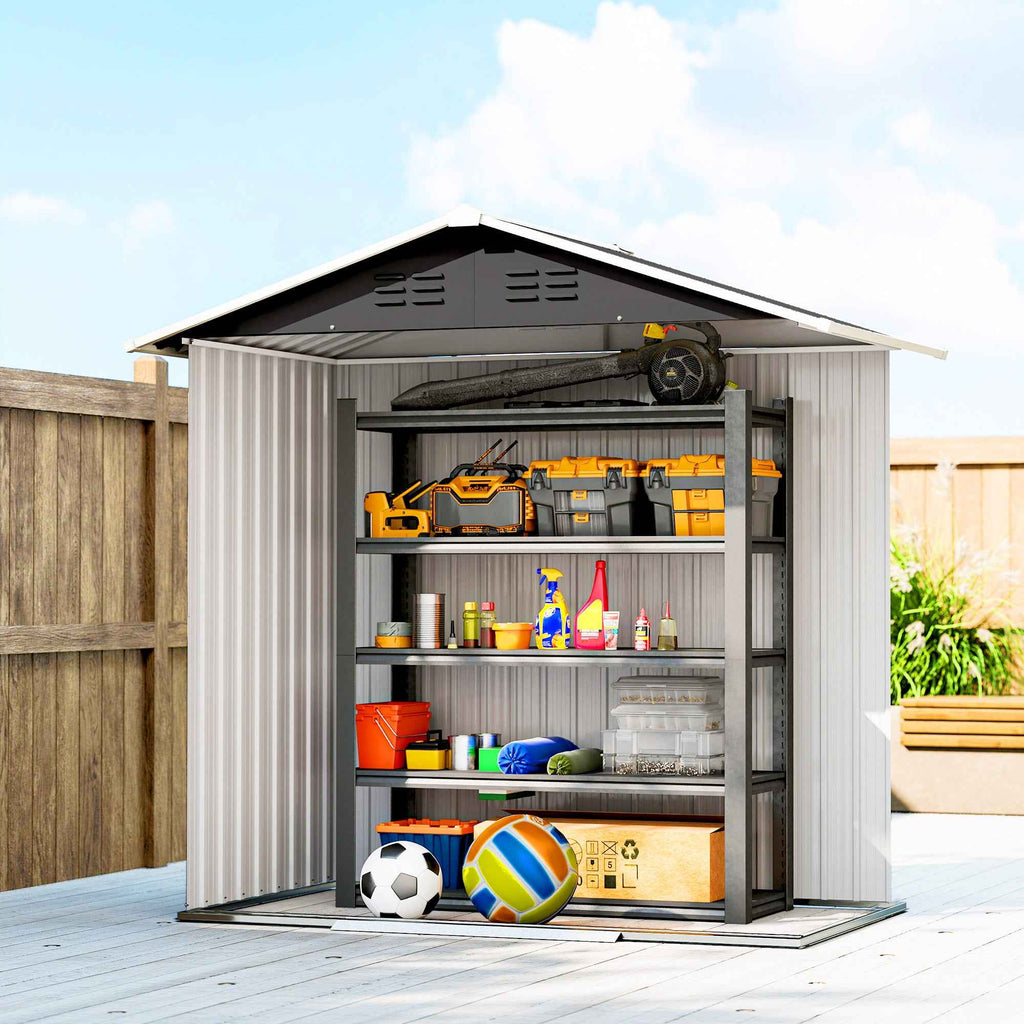 Outsunny Garden Shed Steel Tool Storage Shed 194x107x191 cm, Grey
