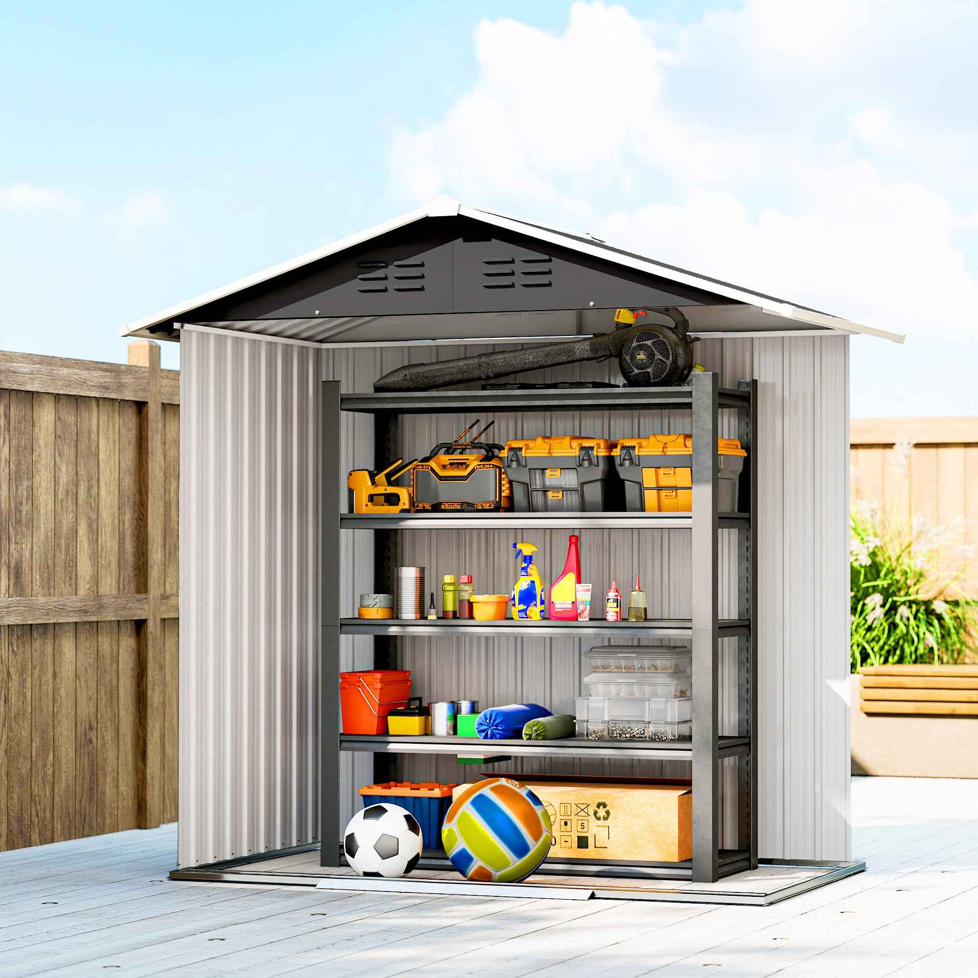 Outsunny Garden Shed Steel Tool Storage Shed 194x107x191 cm, Grey