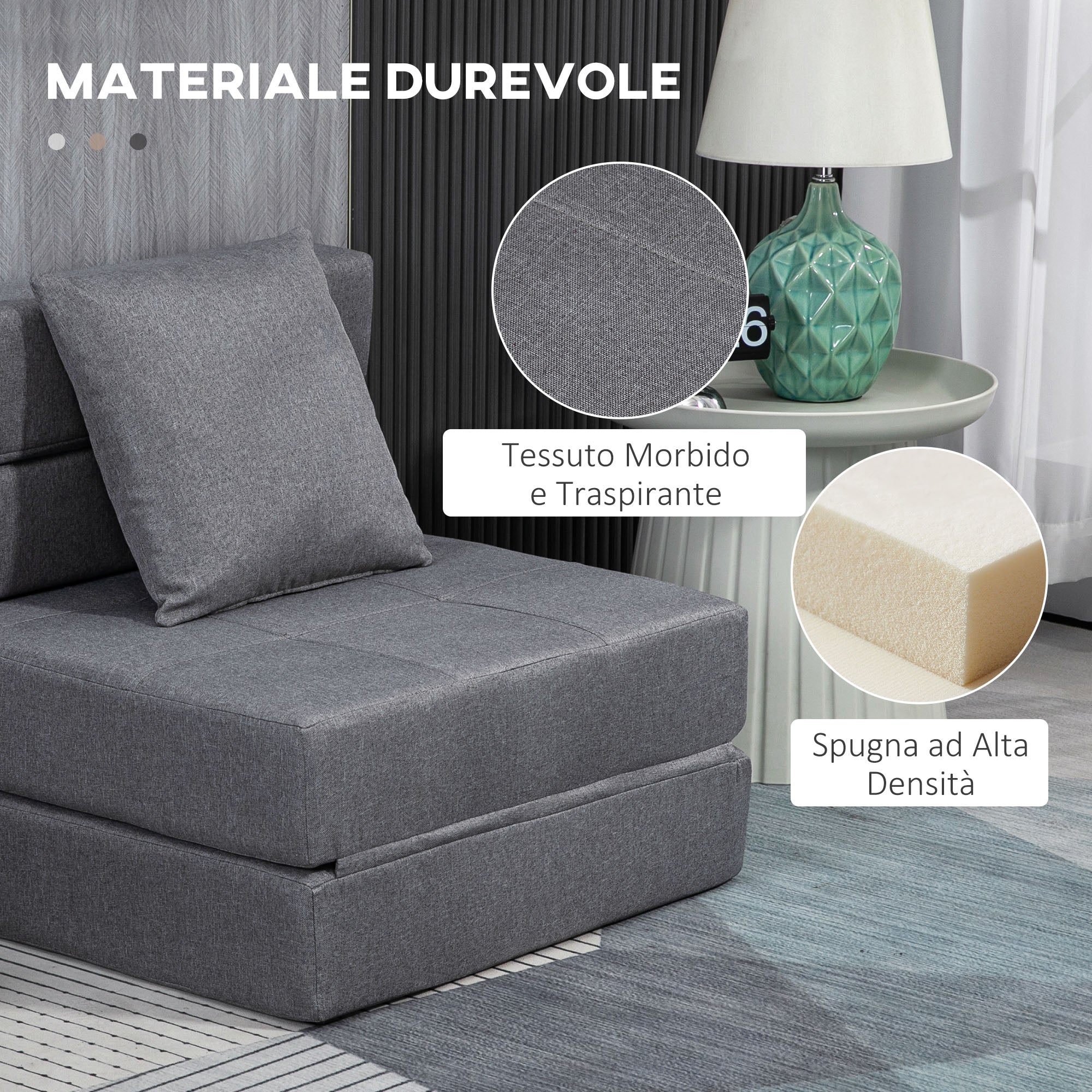 Folding Single Floor Chair Bed with Cushion Included, 70x70x61 cm, Grey