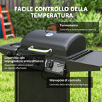 Gas Barbecue with 4 Independent Burners and Lid with Thermometer, 108x54x97 cm, Black