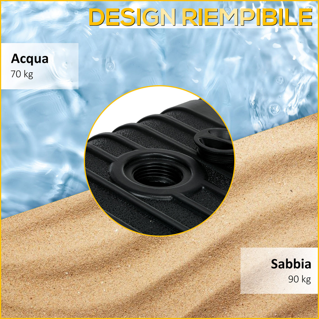 Garden Umbrella Base Fillable with Water and Sand 70-90 kg, Wheels and Handle in HDPE, 80x60 cm, Black
