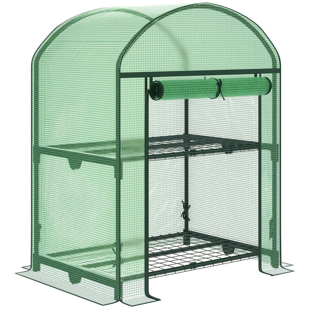 Outsunny Mini Garden Greenhouse with 2 Metal Shelves and PE Cover, 69x49x92cm, Green
