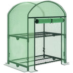 Outsunny Mini Garden Greenhouse with 2 Metal Shelves and PE Cover, 69x49x92cm, Green