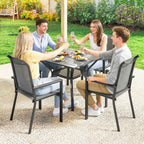 Outsunny 5-Piece Steel Garden Set with 4 Stackable Chairs and Table with Center Hole and Bottom Shelf, Grey