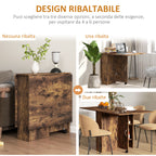 HOMCOM Folding Drop-Leaf Dining Table for 6 People with 2 Open Shelves and Lockable Castors, Brown