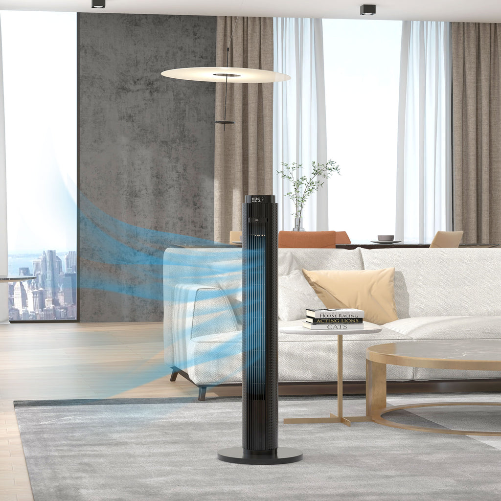 45W Tower Fan with 4 Modes and 3 Speeds with 12h Timer, in ABS, Ø31.5x96 cm, Black - Borgè