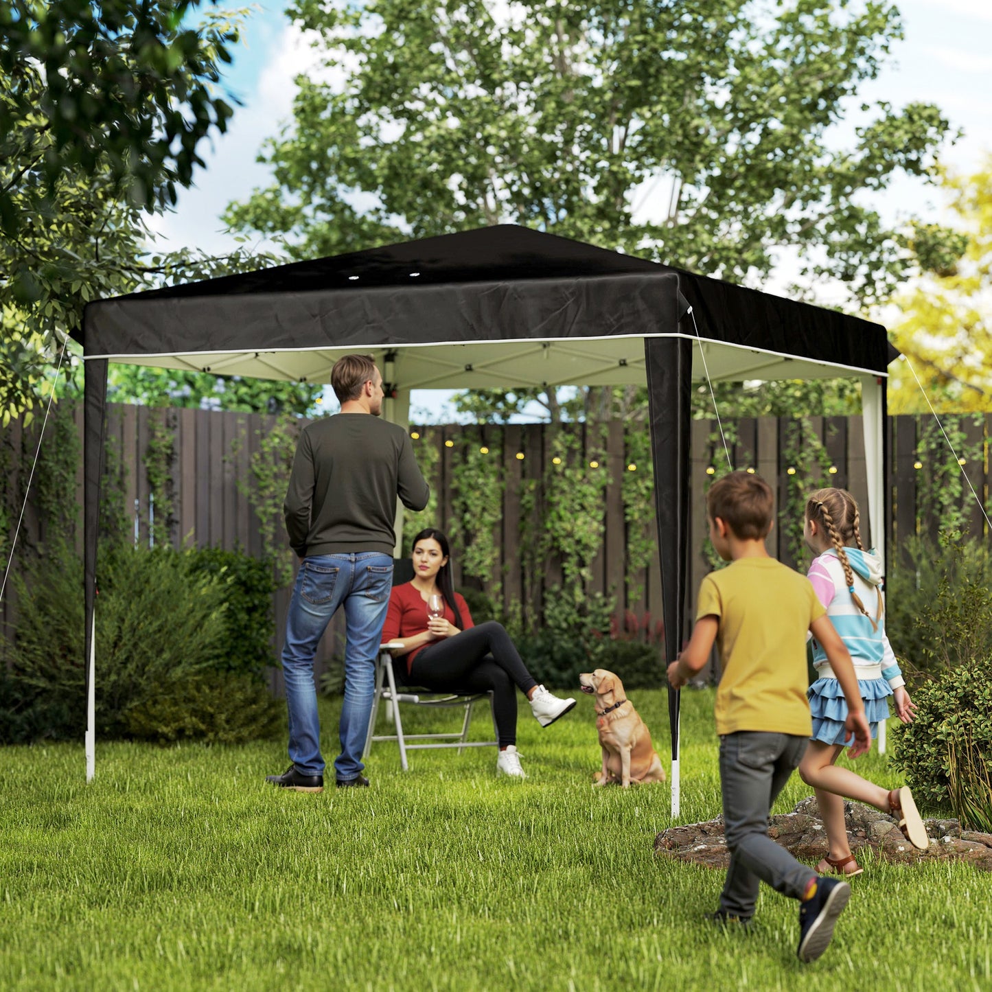 Gazebo 3x3m for 6-9 People Adjustable Height with Drainage Holes, in Metal and Black Oxford Fabric