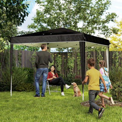 Gazebo 3x3m for 6-9 People Adjustable Height with Drainage Holes, in Metal and Black Oxford Fabric