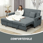 Clic Clac 3-Seater Sofa Bed with Reclining Backrest and 2 Cushions, 196x90x89 cm, Grey