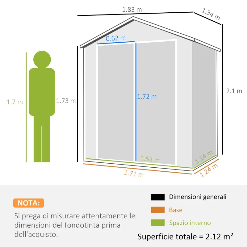 Grey Garden House with Window and Double Door, Aluminum | 183x134x210 cm, Grey - Borgè