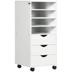 Office Drawer Unit with 4 Wheels 4 Shelves 3 Drawers, MDF Wood Document Cabinet, 38x40x86.8 cm, White