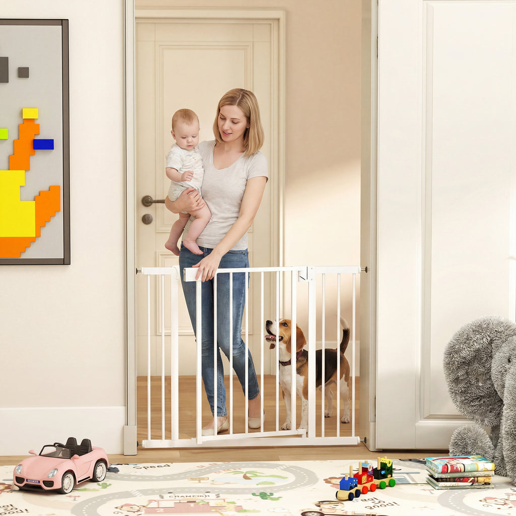 PawHut Baby and Pet Safety Gate, Self-Closing and Pressure Fit, 76-103x76 cm, White