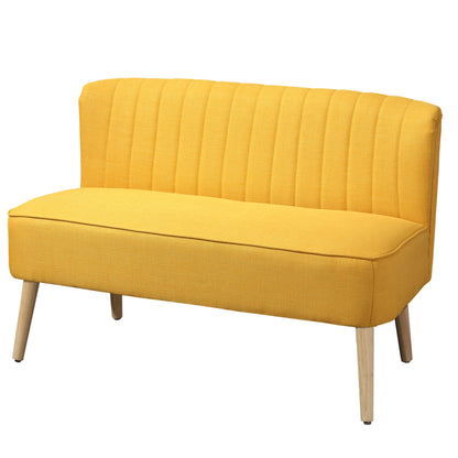 Modern 2 Seater Fabric Sofa without Armrests with Wooden Legs, 117x56.5x77 cm, Yellow