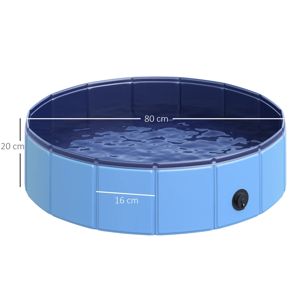 Foldable Plastic Dog Pool with Stable Edge for Pets, Ø80 x 20 cm, Blue - Borge' Group Limited