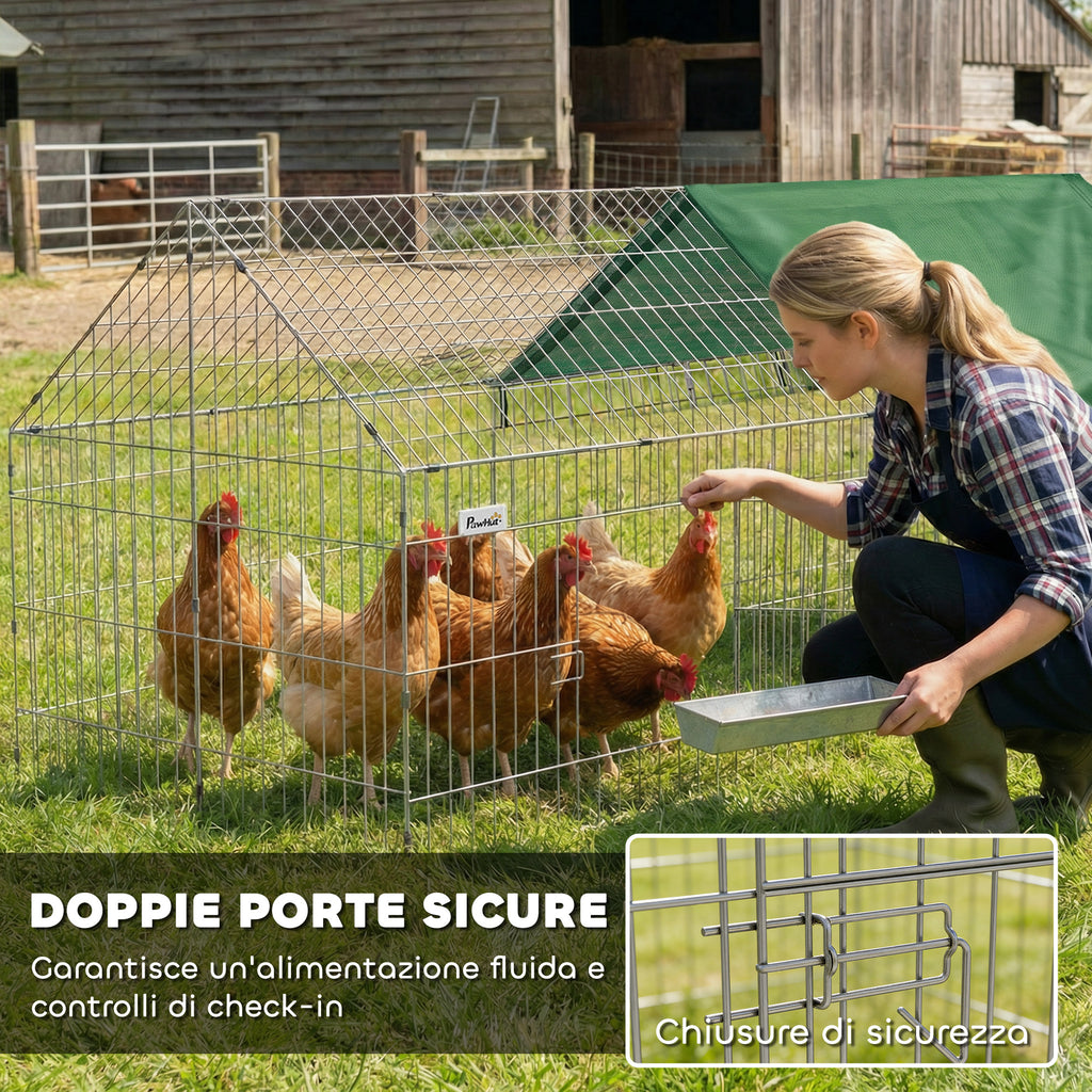 PawHut Outdoor and Indoor Rabbit and Chicken Cage with Sunshade and Metal Grille, for Small Animals, Ducks, Chickens, 180x75x75 cm, Green