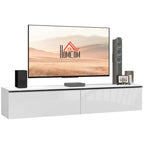 Wall-Mounted TV Cabinet with Wooden Drop-Door Cabinets, 160x35x30 cm, Gloss White