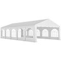 Outsunny 10x5 m Garden Tent with 10 Removable Side Walls, in PE and Galvanized Metal, White