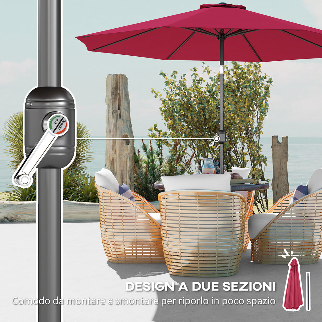 Outsunny 3x2.5 m Tilting Garden Umbrella with Removable Pole, in Metal and Polyester, Dark Red