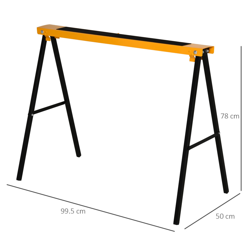 HOMCOM Set of 2 Folding Sawhorses Non-Slip Wood Log Stand Orange