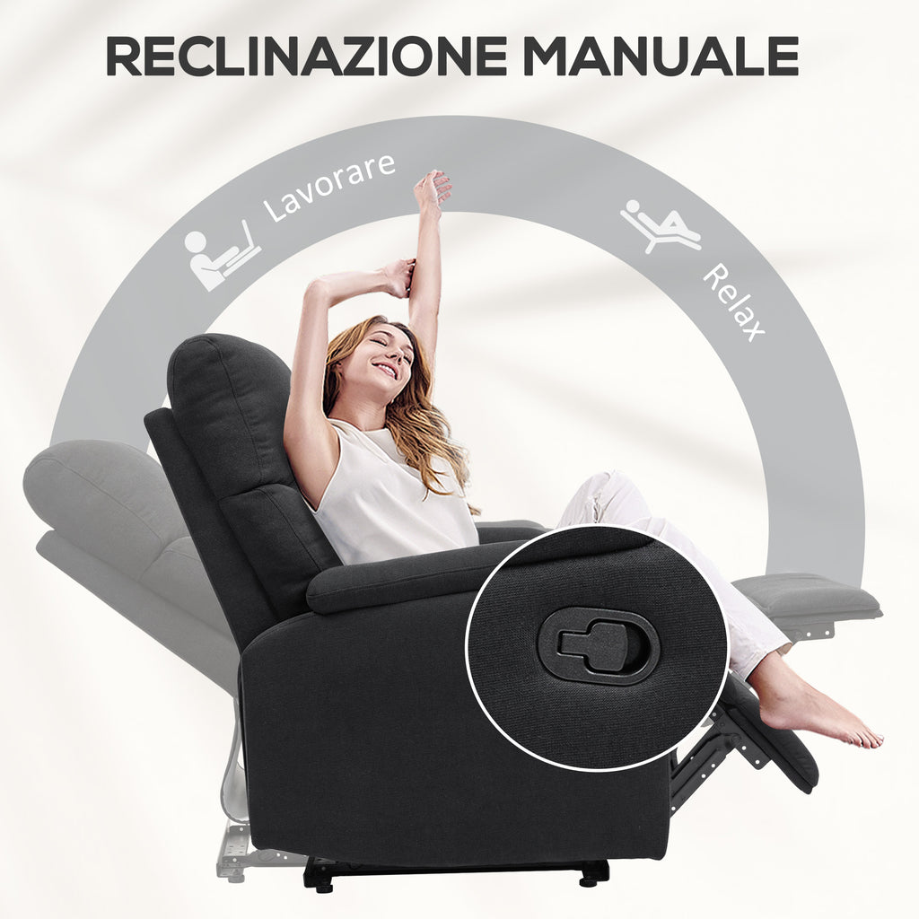 Manual Reclining at 60° with Extra Padded Fabric Chair and Footrest, Black
