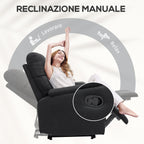Manual Reclining at 60° with Extra Padded Fabric Chair and Footrest, Black